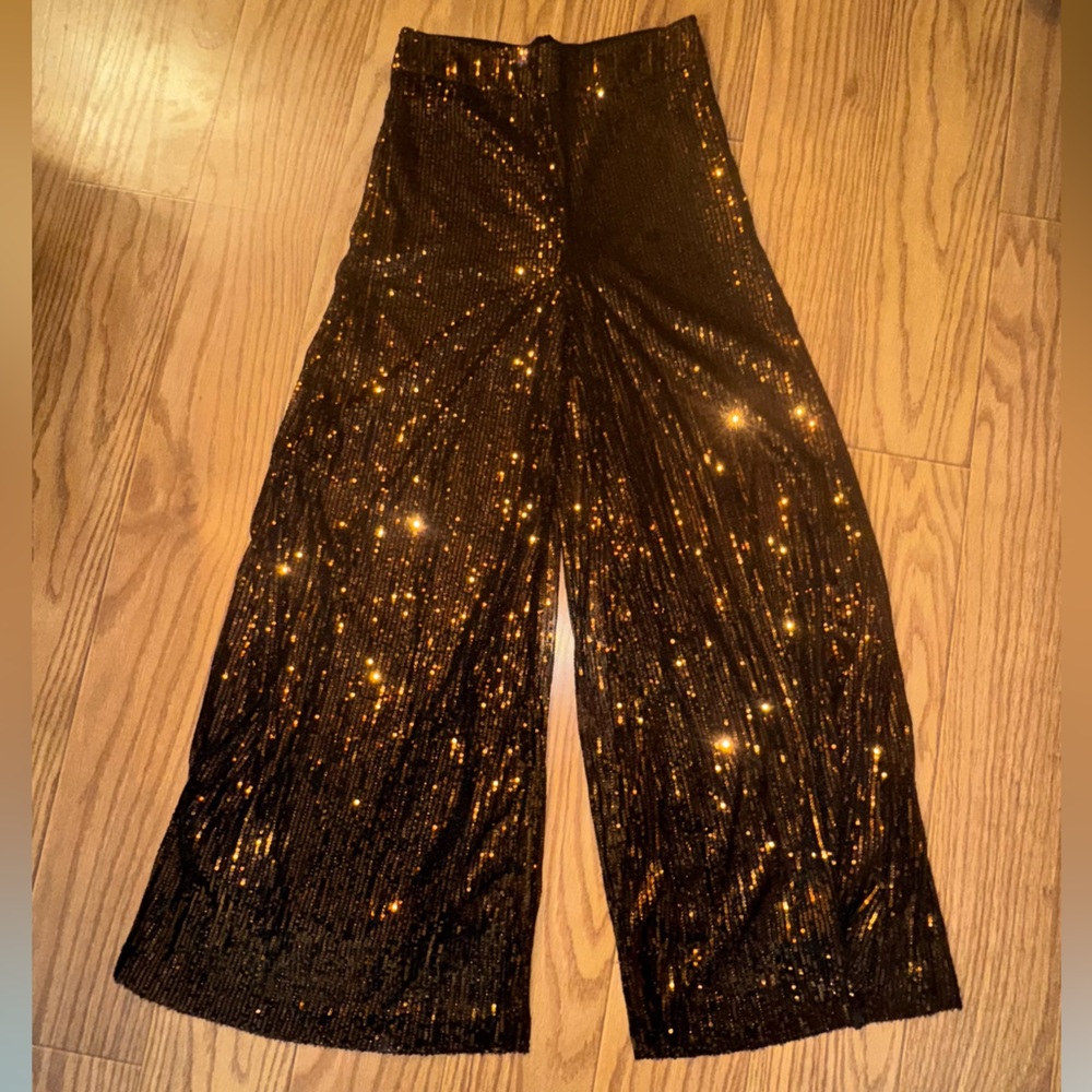 CHICME Black & Bronze Sequin Wide Leg Pants | Size M | 31” Inseam - Picture 2 of 4